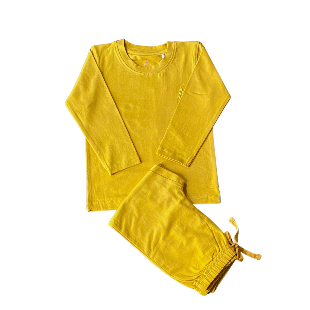 Mustard Yellow Cotton Blend Kids Coord Set.