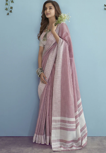 Khubsurat- Dusty Rose Cotton Woven Saree