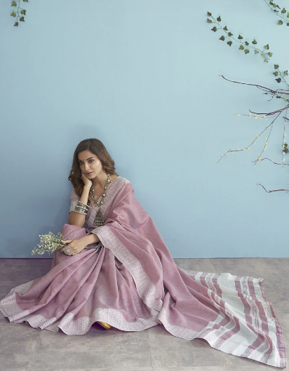 Khubsurat- Dusty Rose Cotton Woven Saree