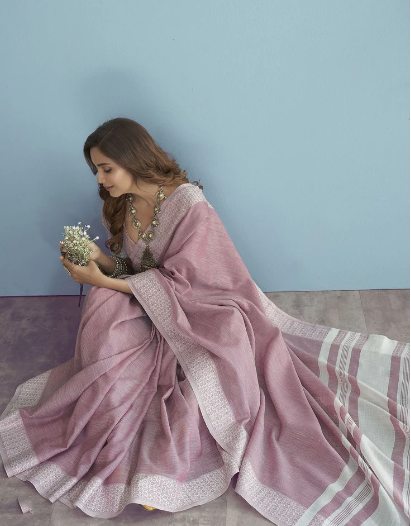 Khubsurat- Dusty Rose Cotton Woven Saree
