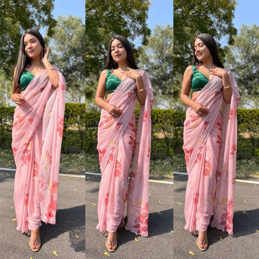 Phool-Sa- Pink Pure Chiffon Saree