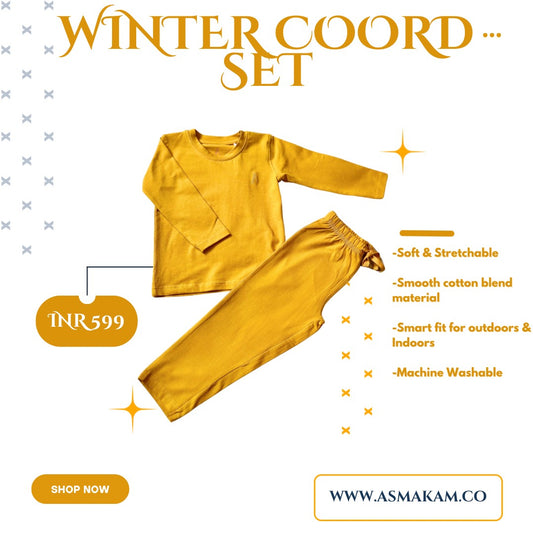Mustard Yellow Cotton Blend Kids Coord Set.