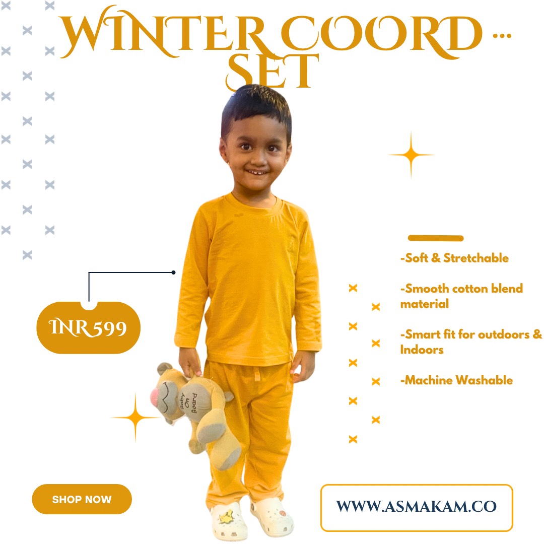 Mustard Yellow Cotton Blend Kids Coord Set.